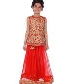 Red printed silk stitched   lehenga &   choli with dupatta