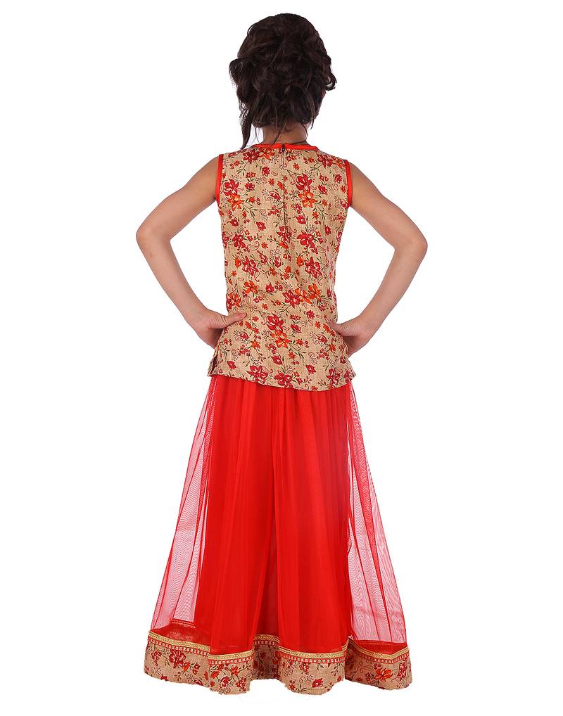 Red printed silk stitched   lehenga &   choli with dupatta