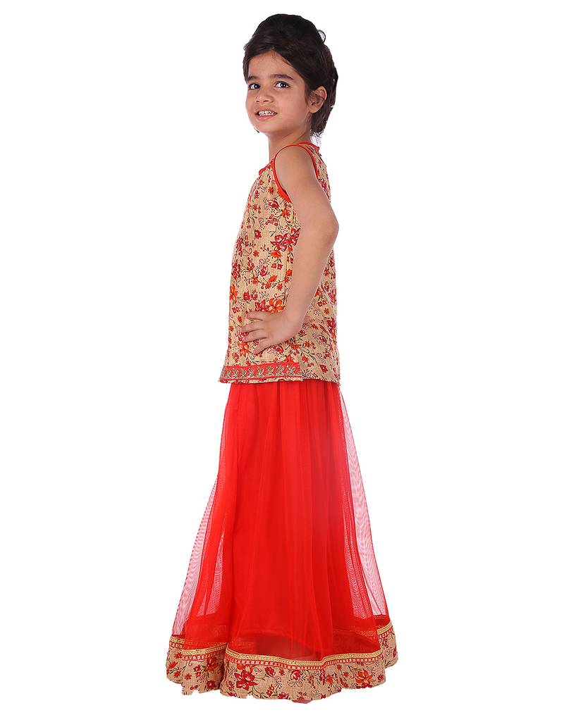 Red printed silk stitched   lehenga &   choli with dupatta