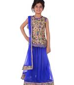 Blue printed silk stitched   lehenga &   choli with dupatta