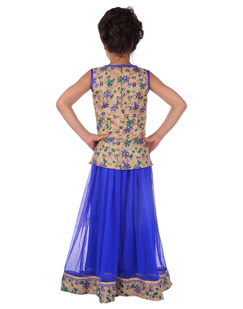 Blue printed silk stitched   lehenga &   choli with dupatta