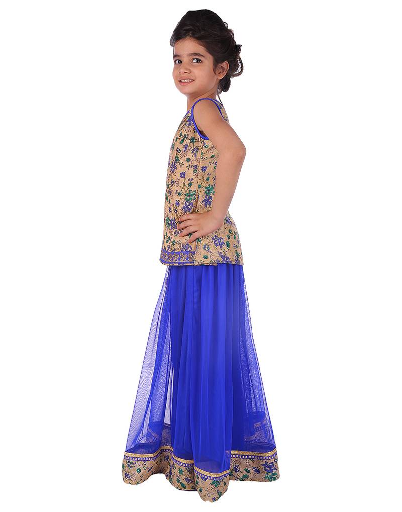 Blue printed silk stitched   lehenga &   choli with dupatta