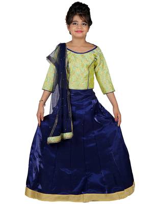 Green printed silk stitched   lehenga &   choli with dupatta 1