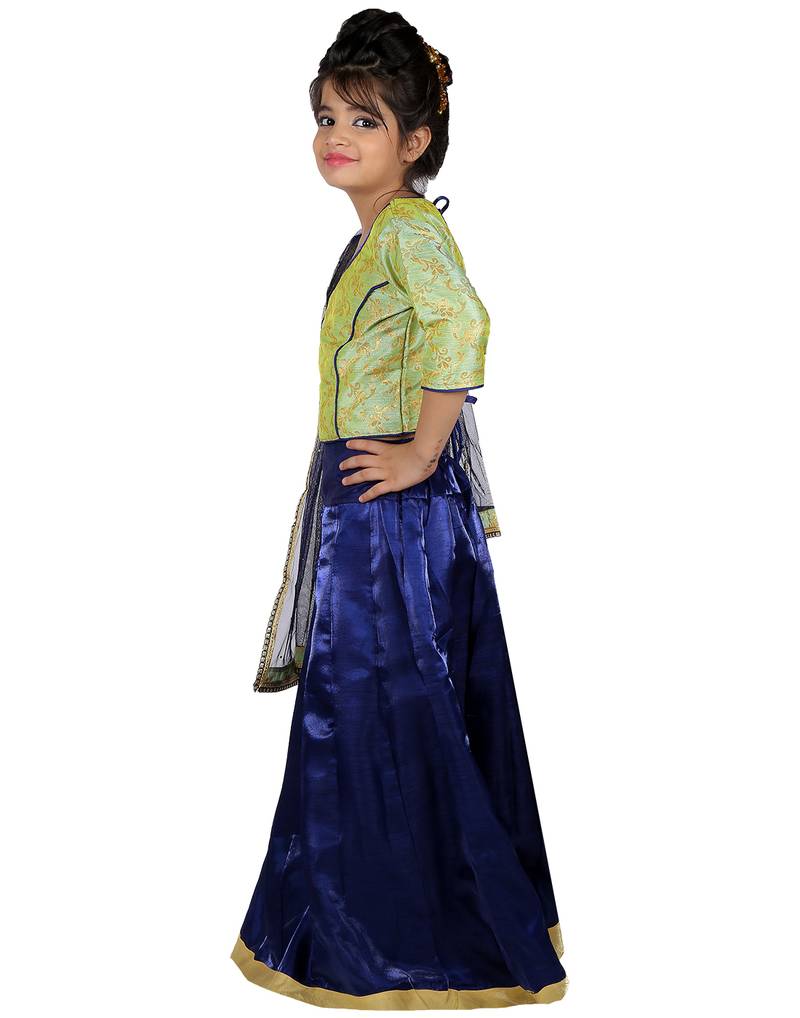 Green printed silk stitched   lehenga &   choli with dupatta