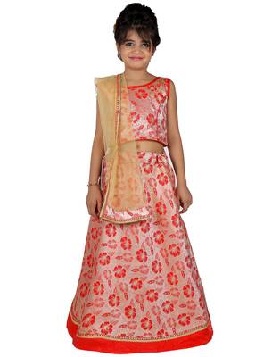 Red printed silk stitched   lehenga &   choli with dupatta 1