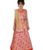 Red printed silk stitched   lehenga &   choli with dupatta