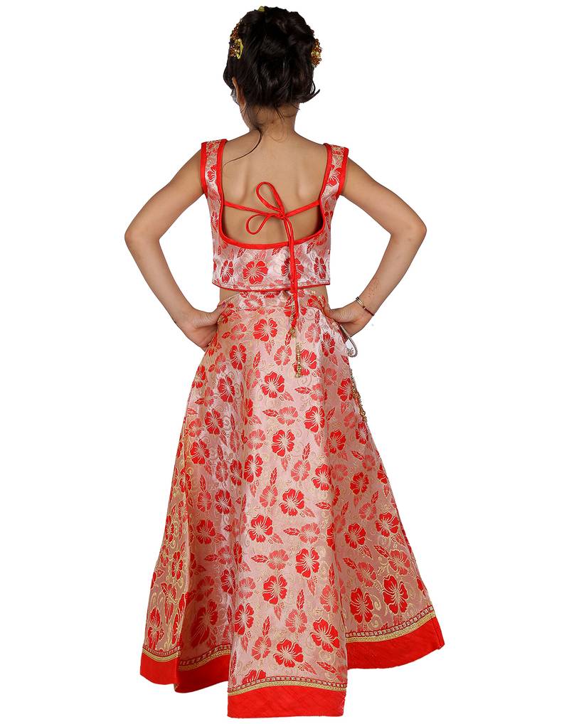 Red printed silk stitched   lehenga &   choli with dupatta