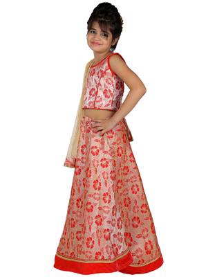 Red printed silk stitched   lehenga &   choli with dupatta 3