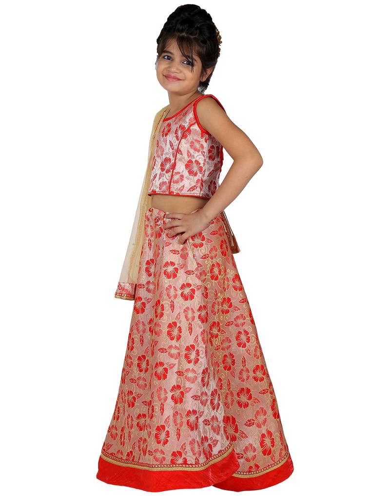 Red printed silk stitched   lehenga &   choli with dupatta