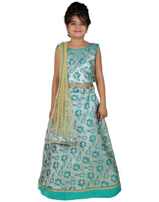 Green printed silk stitched   lehenga &   choli with dupatta 1