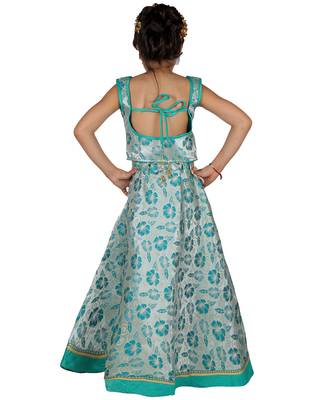 Green printed silk stitched   lehenga &   choli with dupatta 2