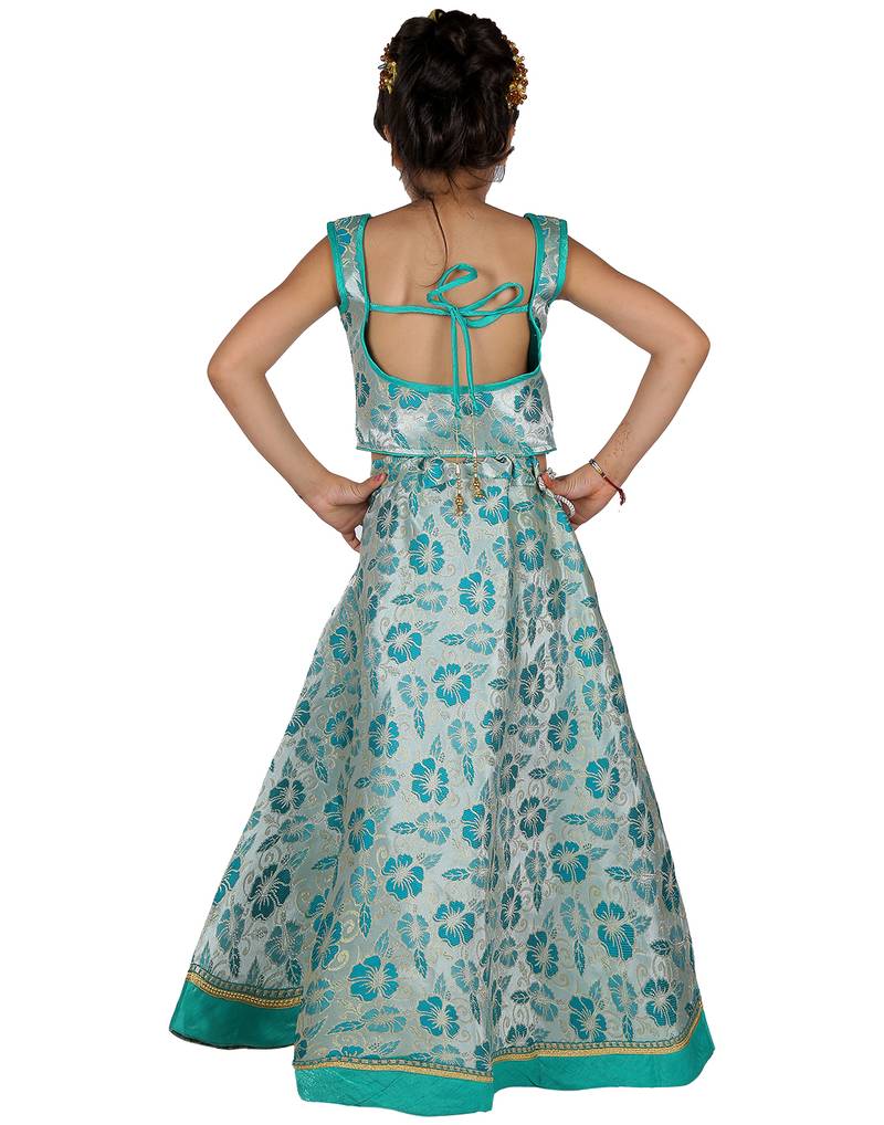 Green printed silk stitched   lehenga &   choli with dupatta