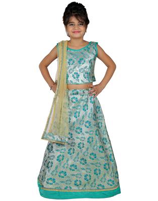 Green printed silk stitched   lehenga &   choli with dupatta 3