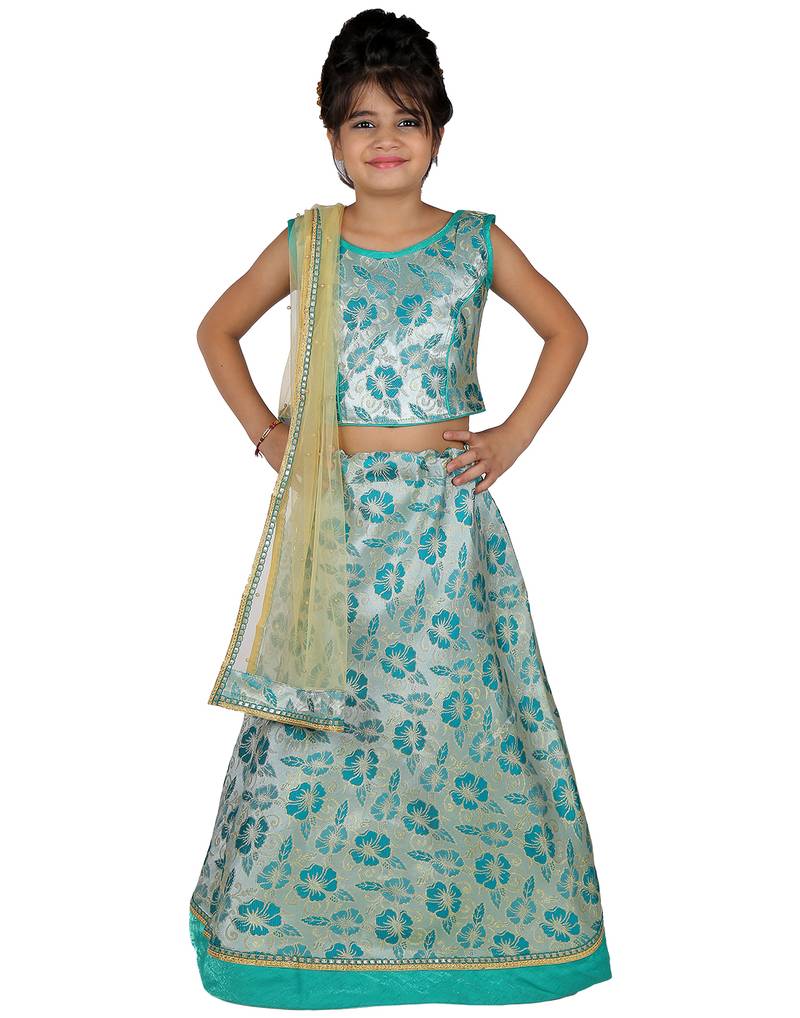 Green printed silk stitched   lehenga &   choli with dupatta