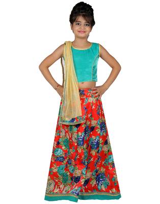 Green printed silk stitched   lehenga &   choli with dupatta 1
