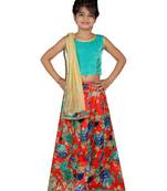 Green printed silk stitched   lehenga &   choli with dupatta