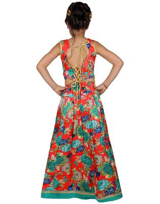Green printed silk stitched   lehenga &   choli with dupatta 2