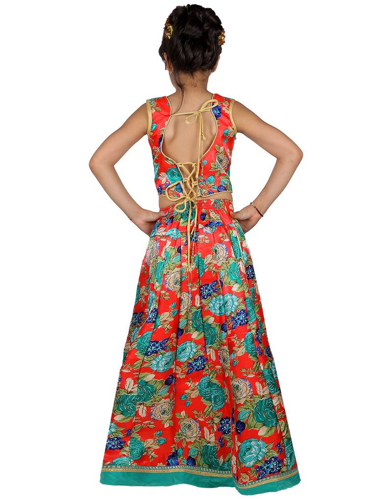 Green printed silk stitched   lehenga &   choli with dupatta