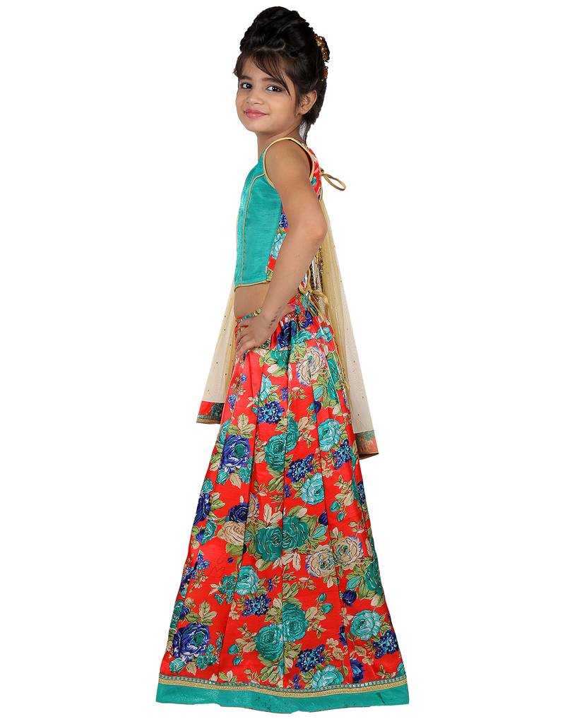 Green printed silk stitched   lehenga &   choli with dupatta