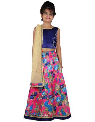 Blue printed silk stitched   lehenga &   choli with dupatta 1