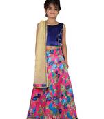 Blue printed silk stitched   lehenga &   choli with dupatta