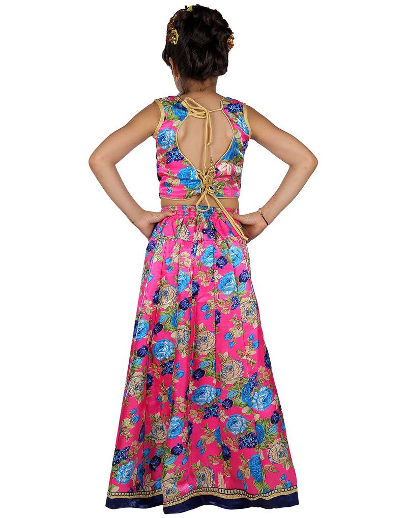 Blue printed silk stitched   lehenga &   choli with dupatta