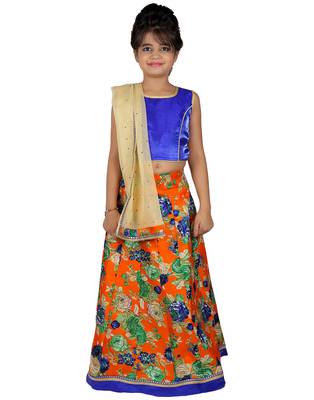 Blue printed silk stitched   lehenga &   choli with dupatta 1