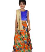 Blue printed silk stitched   lehenga &   choli with dupatta