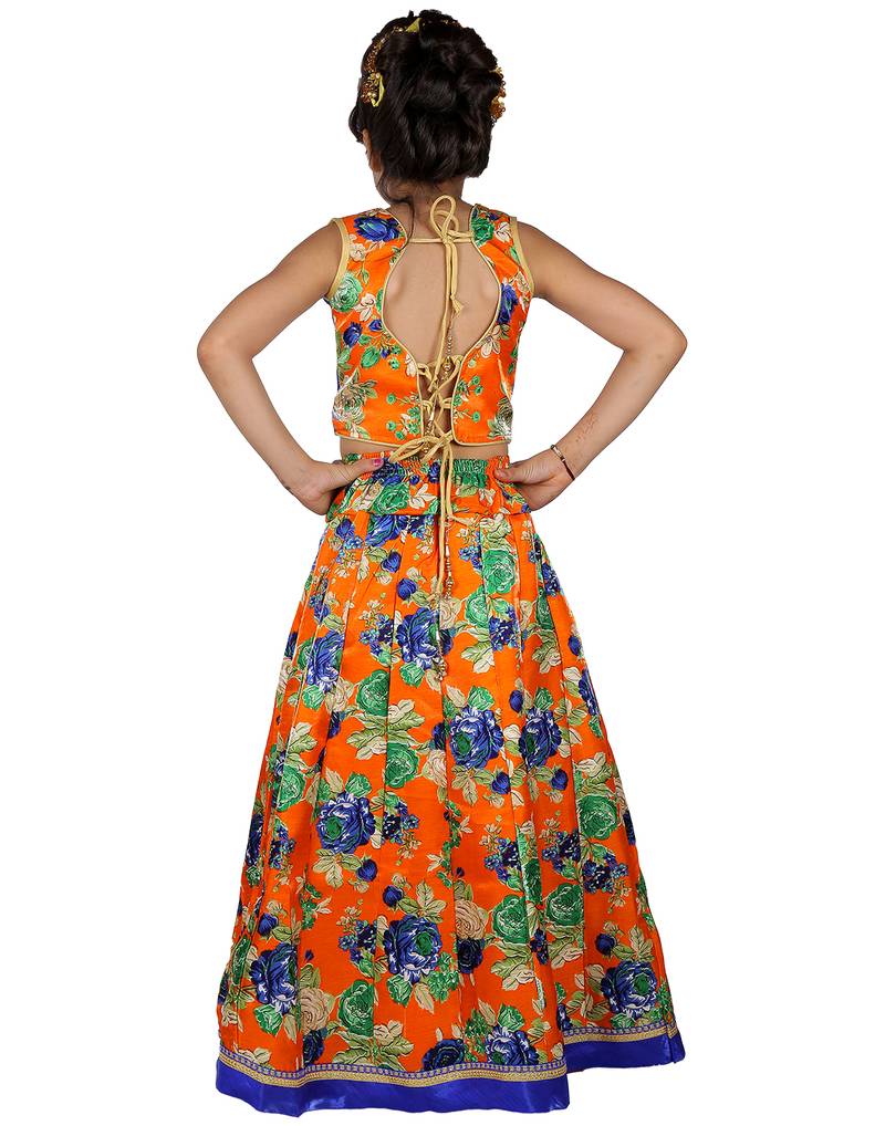 Blue printed silk stitched   lehenga &   choli with dupatta