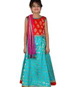 Blue printed silk stitched   lehenga &   choli with dupatta