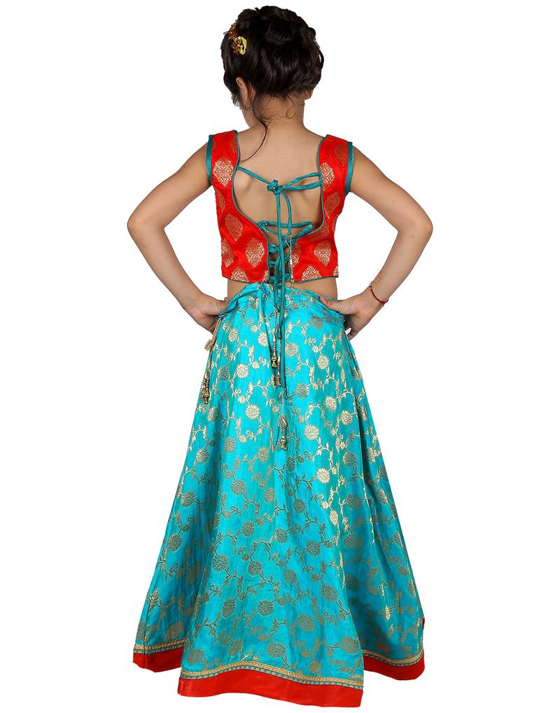 Blue printed silk stitched   lehenga &   choli with dupatta