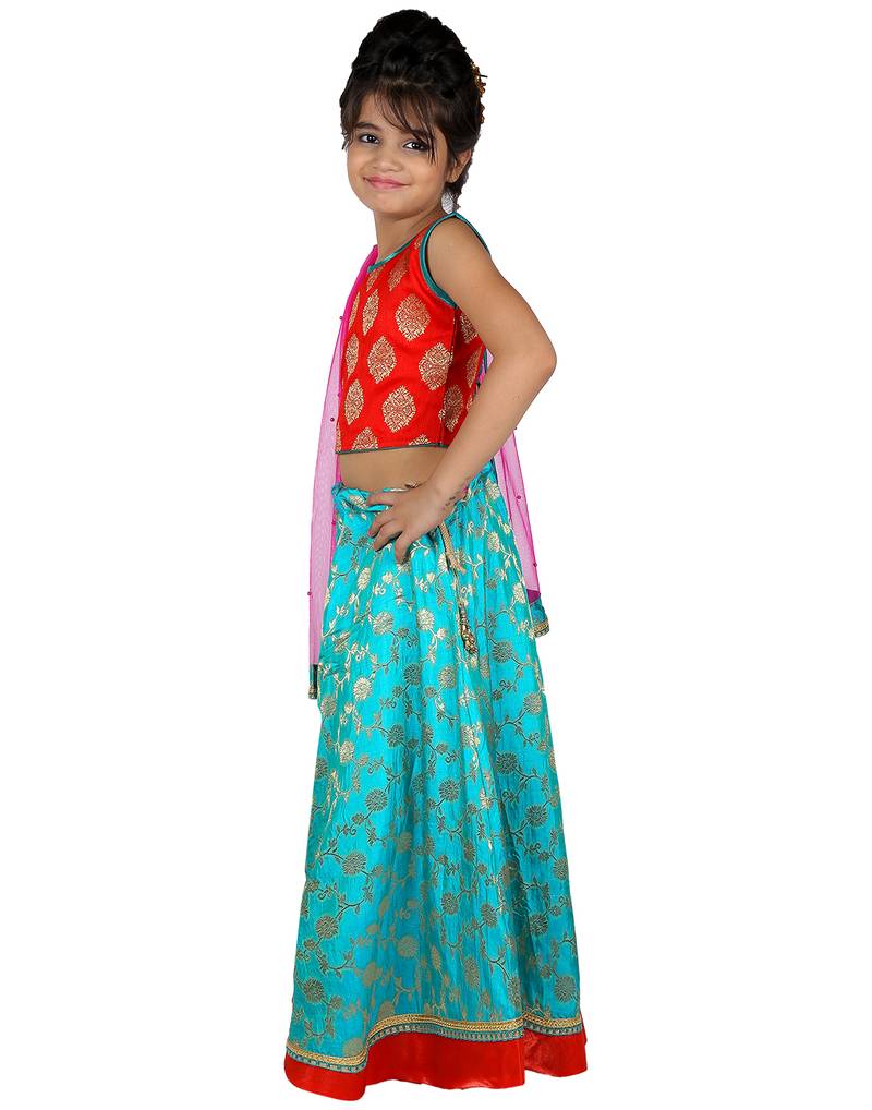 Blue printed silk stitched   lehenga &   choli with dupatta