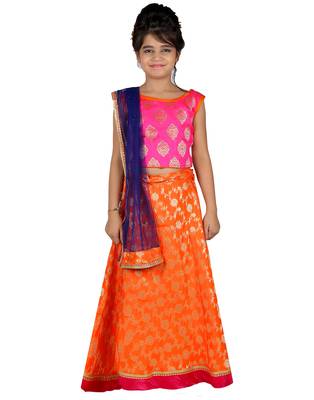 Orange printed silk stitched   lehenga &   choli with dupatta 1