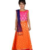 Orange printed silk stitched   lehenga &   choli with dupatta