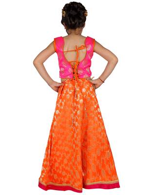Orange printed silk stitched   lehenga &   choli with dupatta 2