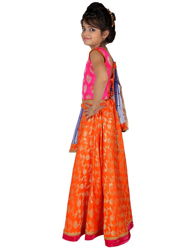 Orange printed silk stitched   lehenga &   choli with dupatta