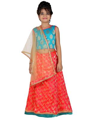 Red printed silk stitched   lehenga &   choli with dupatta 1
