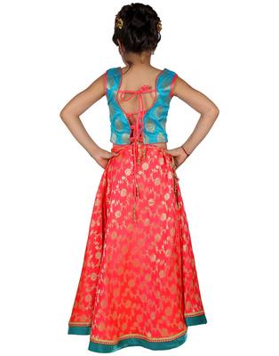 Red printed silk stitched   lehenga &   choli with dupatta 2