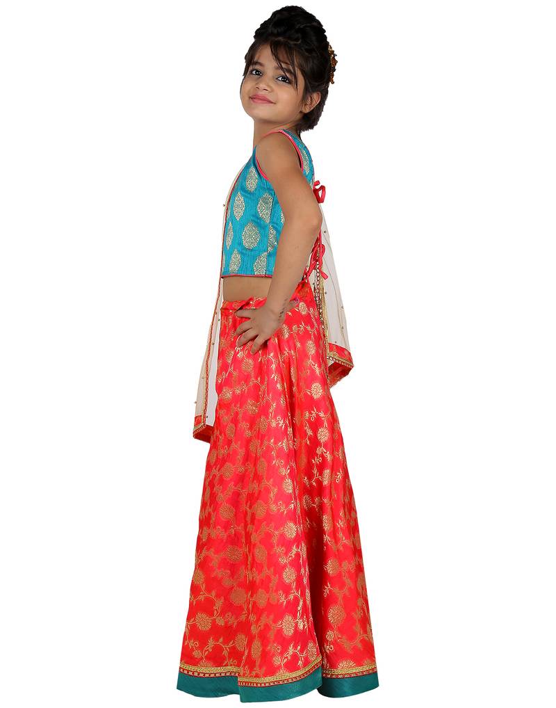 Red printed silk stitched   lehenga &   choli with dupatta