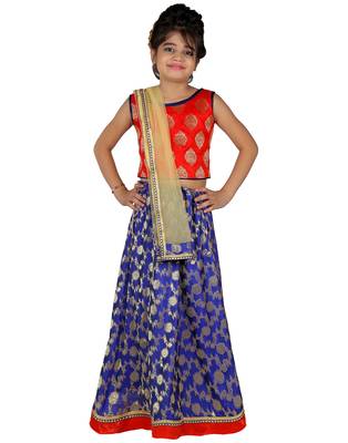 Red printed silk stitched   lehenga &   choli with dupatta 1