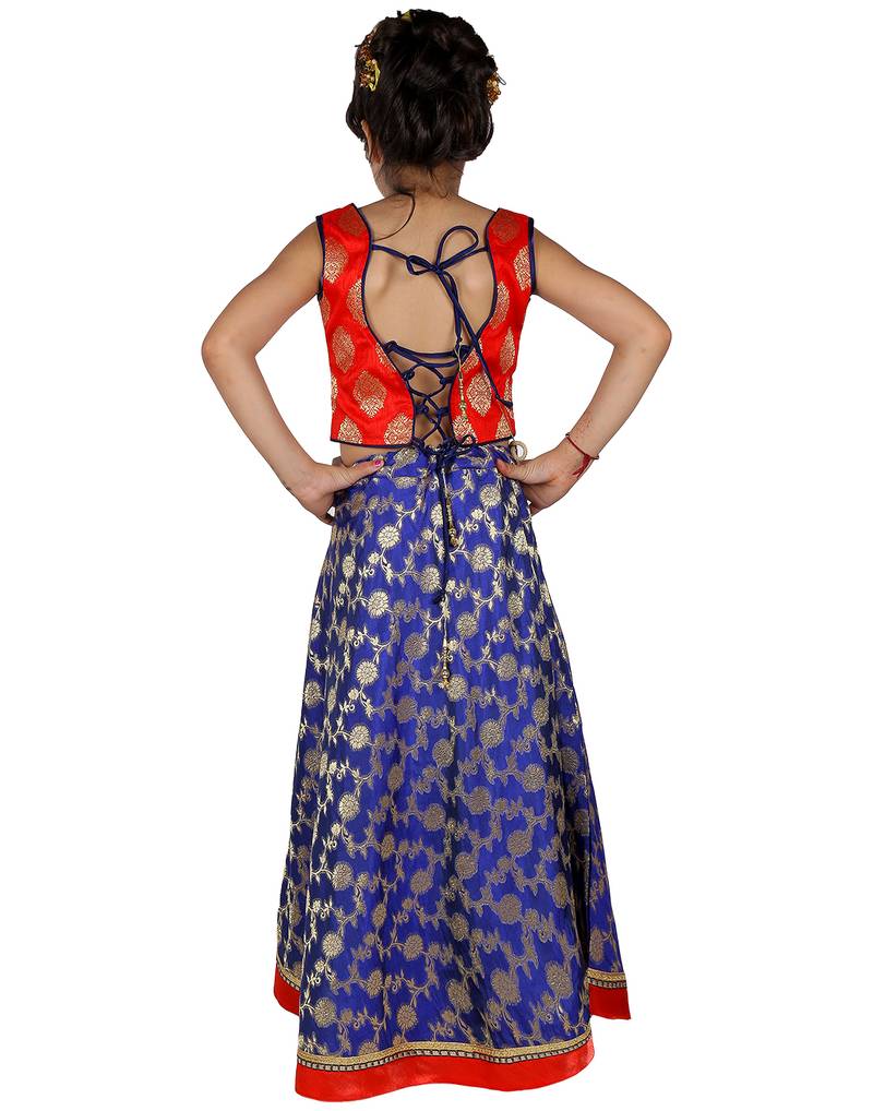 Red printed silk stitched   lehenga &   choli with dupatta