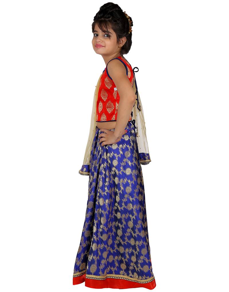 Red printed silk stitched   lehenga &   choli with dupatta
