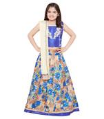 Blue printed silk stitched   lehenga &   choli with dupatta