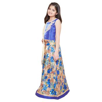 Blue printed silk stitched   lehenga &   choli with dupatta 3