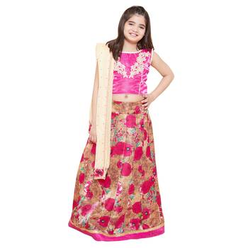 Pink printed silk stitched   lehenga &   choli with dupatta 1