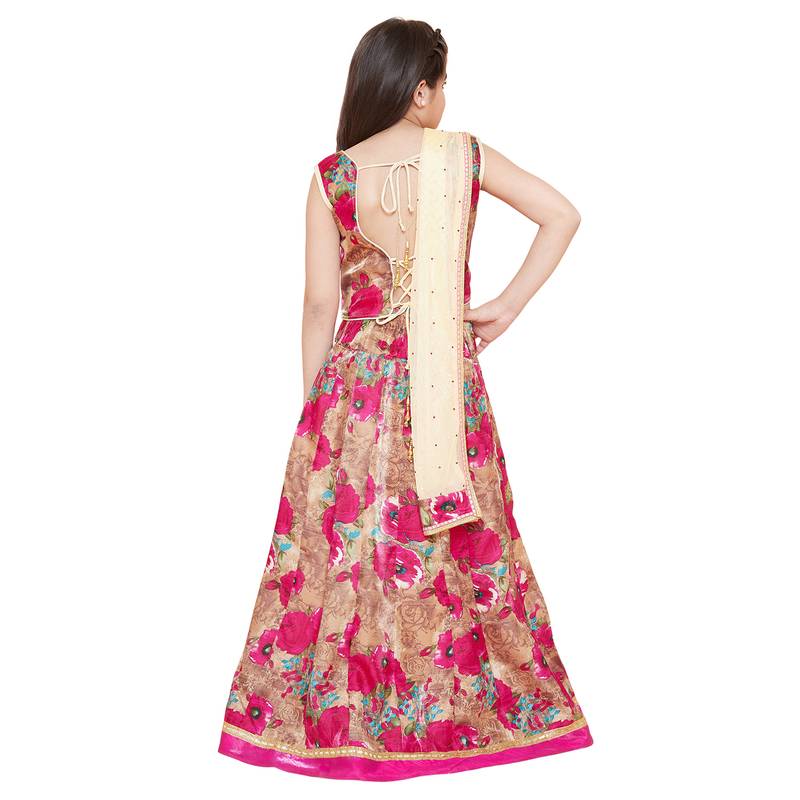 Pink printed silk stitched   lehenga &   choli with dupatta