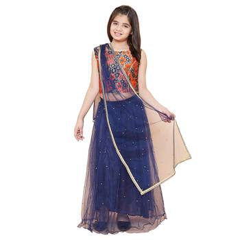 Blue printed silk    lehenga &   choli with dupatta 1