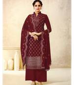 Women's Georgette Maroon Embroidered Semi Stitched Salwar Suit Palazzo Material