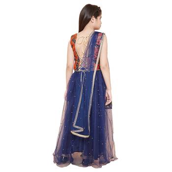 Blue printed silk    lehenga &   choli with dupatta 2