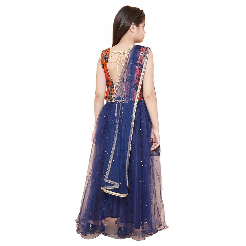Blue printed silk    lehenga &   choli with dupatta